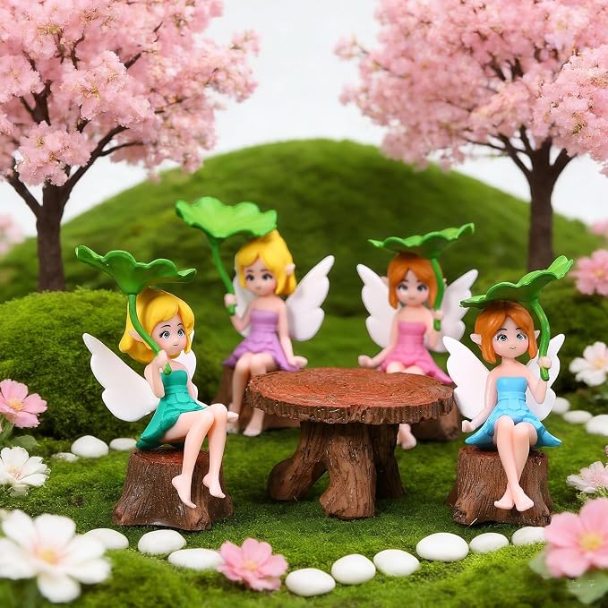 10 PCS Fairy Garden Accessories Included Miniature Table and Chairs Set White Mini Fence Tiny Fairies Figurines Fairy, Garden Furniture Ornaments Kit for Craft Dollhouse Outdoor Decoration