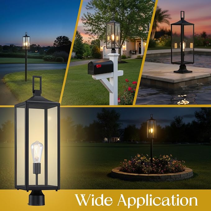 25.6 Inch Photocell Outdoor Lamp Post Light with Dusk To Dawn Sensor-Large Post Lamp For Yard Residential Sidewalk 25.6in Large lamppost Dusk To Dawn Pole Lantern For House Outdoor Column Light, E26