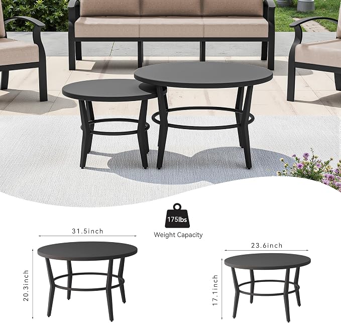 Kullavik Aluminum Patio Furniture Set,4 Piece Modern Metal Outdoor Patio Furniture w/5.1'' Thick Cushion and Round Coffee Table,Patio Conversation Sets for Porch,Deck,Sand