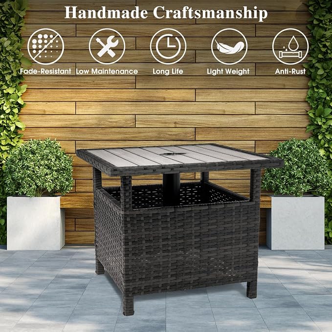 Sundale Outdoor Patio Umbrella Stand All Weather Wicker Rattan 22 in Umbrella Table Garden Furniture Deck Pool Table, Charcoal