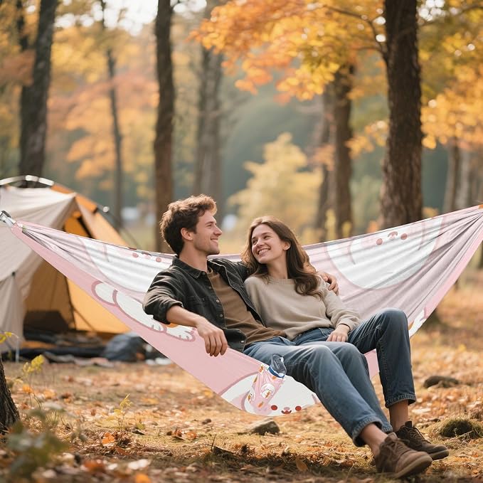 FRMG Cute Bunny Rabbit Carrot Pink Hammock 500 lbs Capacity Portable Hammocks with Tree Straps & Attached Carry Bag, Camping Essentials Gear, 2303952a