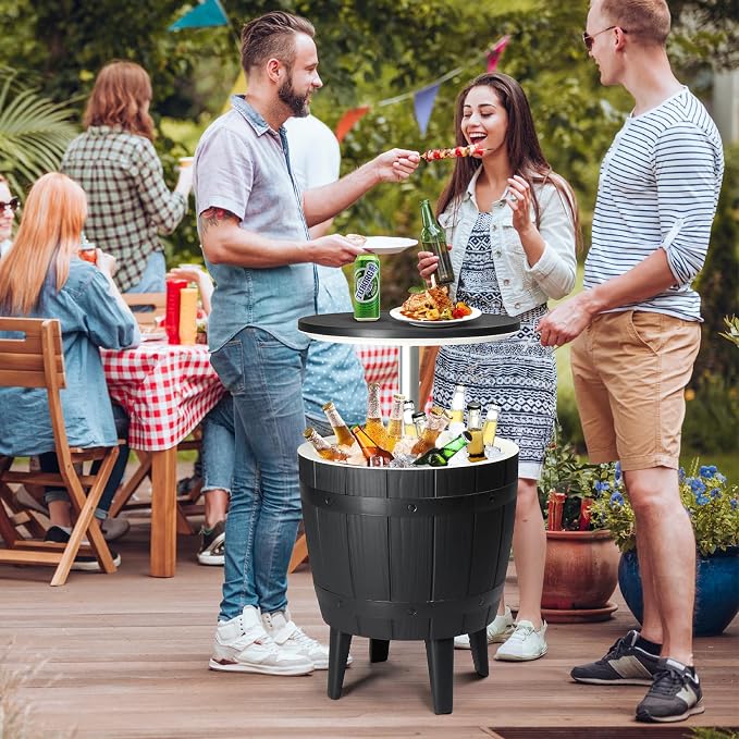 Outvita Outdoor Cooler Side Table, Modern Outdoor Patio Furniture & Hot Tub Cool Bar Table – 10 Gallon Beer and Wine Cooler for Cool Entertaining Party Yard