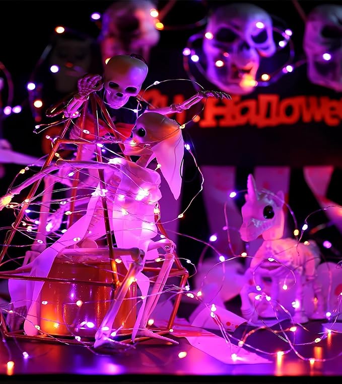 66FT 200 LED Fairy Lights Plug in, 8 Modes Twinkle Lights Purple and Orange | Waterproof String Lights Outdoor Indoor, Memory, Timer, Copper Wire, Halloween Lights for Bedroom Garden Party Holiday Decor