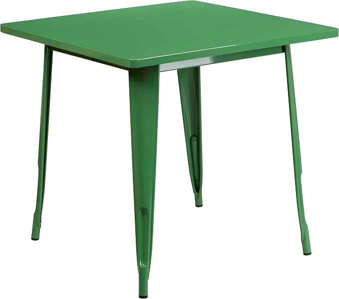 BizChair Commercial Grade 31.5" Square Green Metal Indoor-Outdoor Table