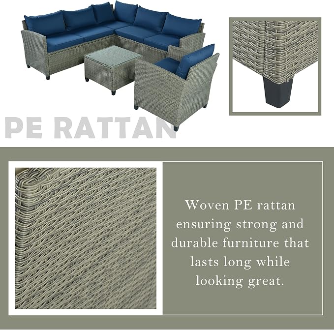 Outdoor Patio Furniture Set, 5 Piece Conversation Set, Wicker Furniture, Sofa Set, Rattan Chairs, Garden, Backyard, Balcony, Porch, Loveseat by PIS