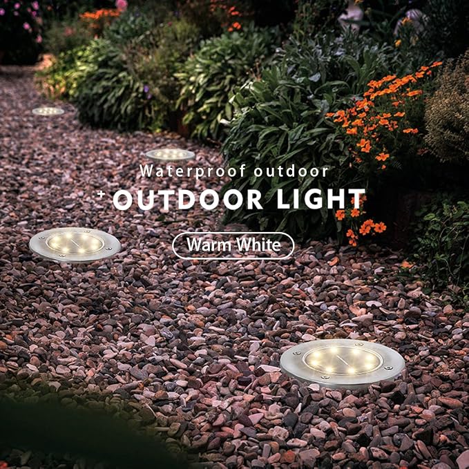 ZGWJ 8 Pack Solar Ground Lights,8 LED Solar Garden Lights Outdoor Waterproof Landscape Lighting for Yard Walkway Patio Lawn Driveway Decoration Warm White