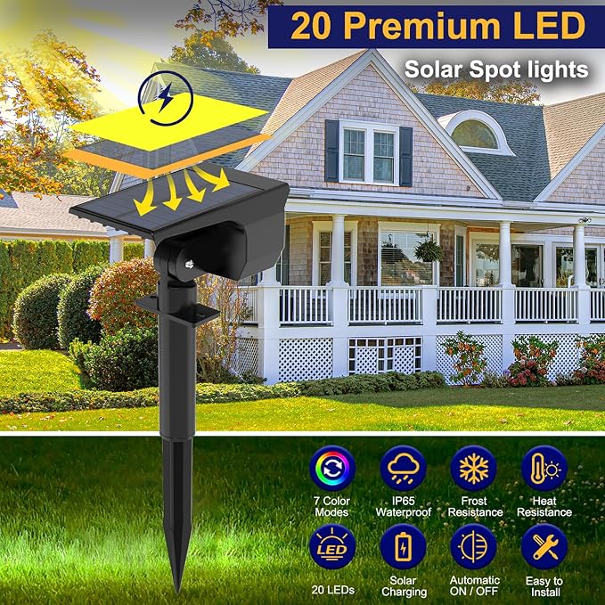 nipify Solar Spot Lights Outdoor Color Changing, Halloween RGB Spotlights | 1 Pack/7 Modes, Waterproof, Solar Powered, Landscaping, Lighting for Outside Pathway Yard Wall Garden Walkway