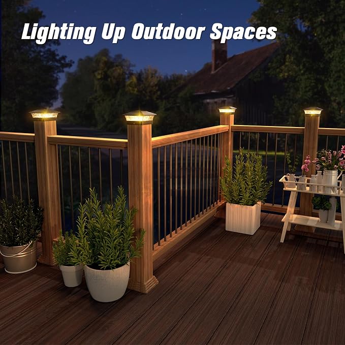 Solar Post Cap Lights Outdoor 12pack, Waterproof Fence Post Lights with 16 Ultra Bright LEDs Fit 4x4 Wood/Vinyl Posts, Black Deck Post Lights with Warm/Cool White for Garden Patio Porch Yard