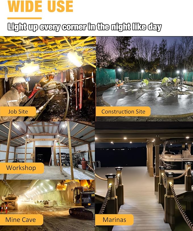 100FT LED Construction String Lights 3 Prong, 130W 16000Lm LED String Work Lights, 5000K Daylight Temporary Lighting for Construction Sites, Jobsite, Renovation, Mine Cave, UL Listed