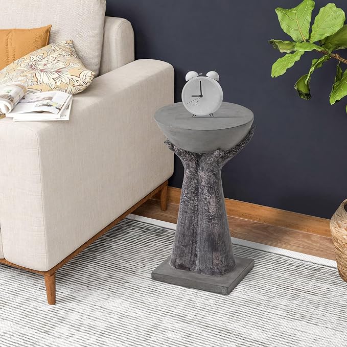 HOMPUS Outdoor End Table, Modern Concrete Side Table 24" H, Round Accent Coffee Table w Two Hands Base, Unique Home Décor for Living Room, Backyard, Balcony or Outdoor