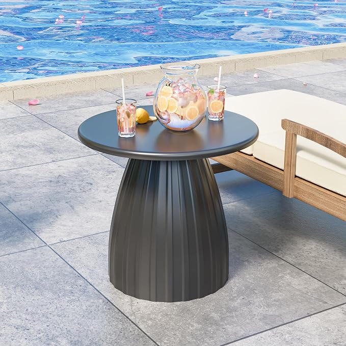 Round Metal Outdoor Patio Side Table Set of 2, Steel Outdoor Accent Table, Black Small End Table, PatioFurniture, for Garden, Pool, Yard, Balcony, Living Room, Deck, Weather Resistant