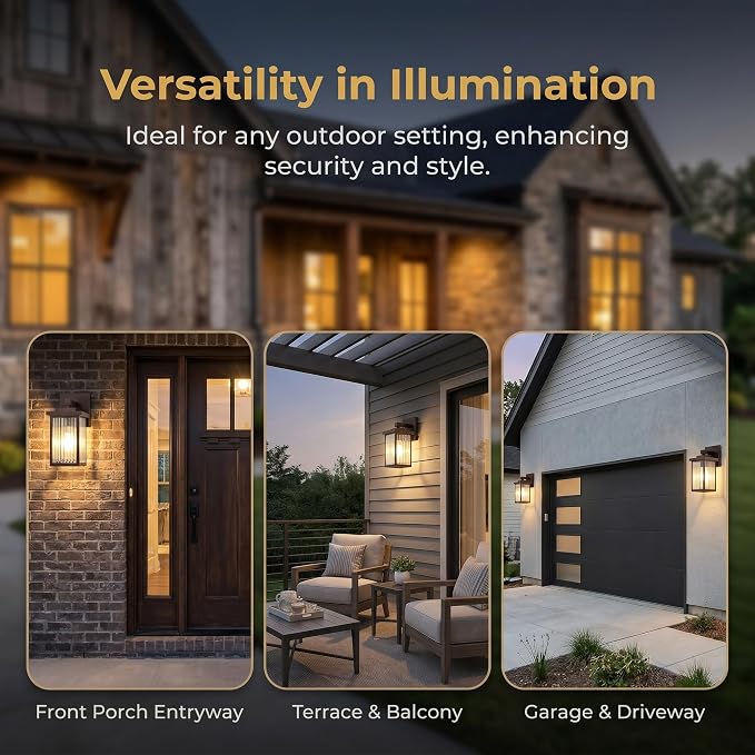 Oil-Rubbed Bronze Porch Light, Waterproof Outdoor Wall Light | Corrosion-Resistant Metal, Waterproof, Textured Glass Cuts Glare, Easy DIY Install on Porch, Garage