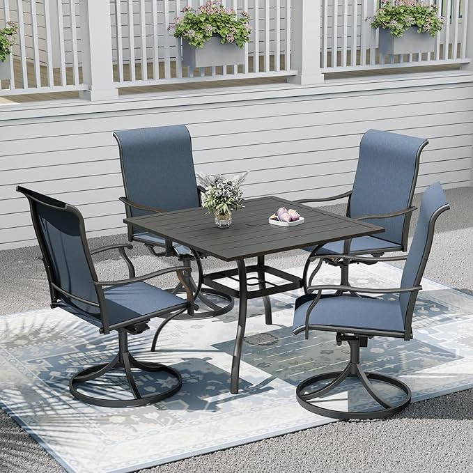 Outdoor Patio Table,35" Square Outside Dining Table with 1.6" Umbrella Hole for Poolside Backyard Lawn