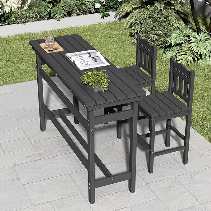 Sundale Outdoor Bar Table, 41 Inch Height Adirondack Rectangle Bar Table, All Weather Patio Bar Counter Height Table for Outside Backyard Balcony Poolside (Black)