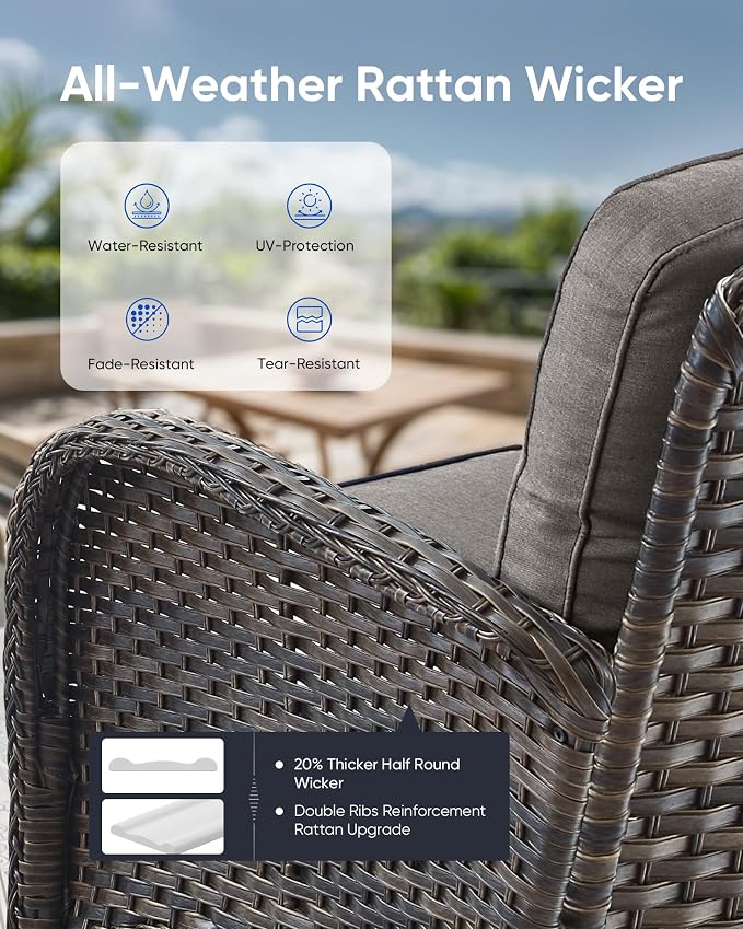 Outdoor Rocking Chairs Set of 2-Patio Table and Chairs Set Outdoor Conversation Furniture Sets for Deck Porch Garden Balcony Poolside-Brown/Grey