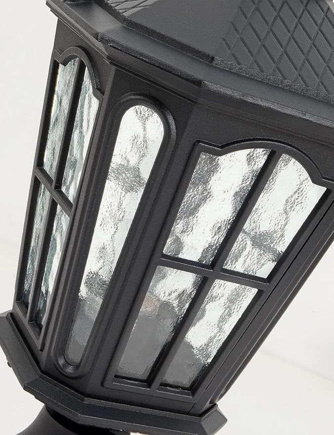 Post Light Outdoor with 3-Inch Pier Mount Base, 17''H Exterior Post Light Fixture,Waterproof IP65 Classic Die Cast Aluminum with Water Ripple Glass, E26 Base 60W Max,Matte Black