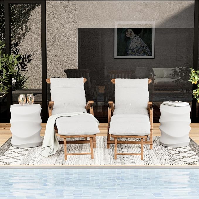 SUNBURY Outdoor Side Tables Set of 2, 18" H Concrete Accent End Table Streamlined, Small Round Cement Plant Stands Table, Decorative Garden Stools for Backyard, Spotted White