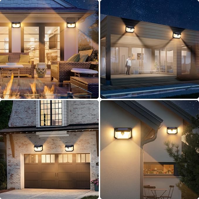 2-Pack Solar Outdoor Lights, Super Bright Solar Powered Motion Sensor Outdoor Lights, Warm White, 178s LED Outside Security Wall Lights for House, Porch, Fence