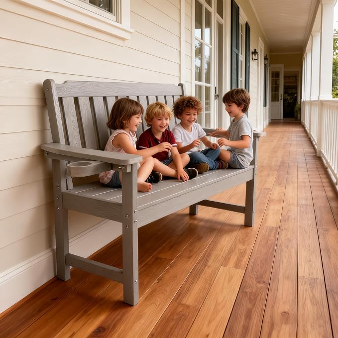 Outdoor Wooden Bench, 2-Person Garden Bench with Backrest and Armrests,Long Loveseat Bench for Garden,Porch,Courtyard, Home.(Light Gray)