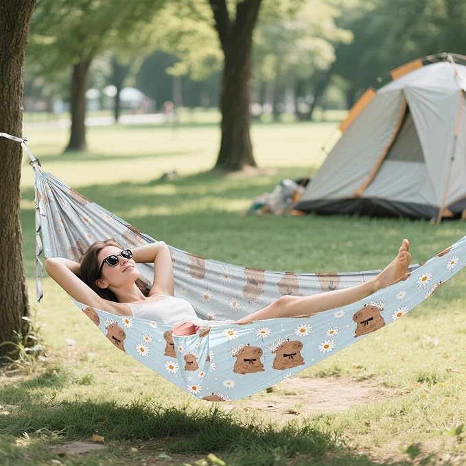 Camping Hammock Outdoor Hammocks for Outside Daisy Capybara Cute Beach Trees Portable Lightweight with Pockets Tree Straps Indoor Small