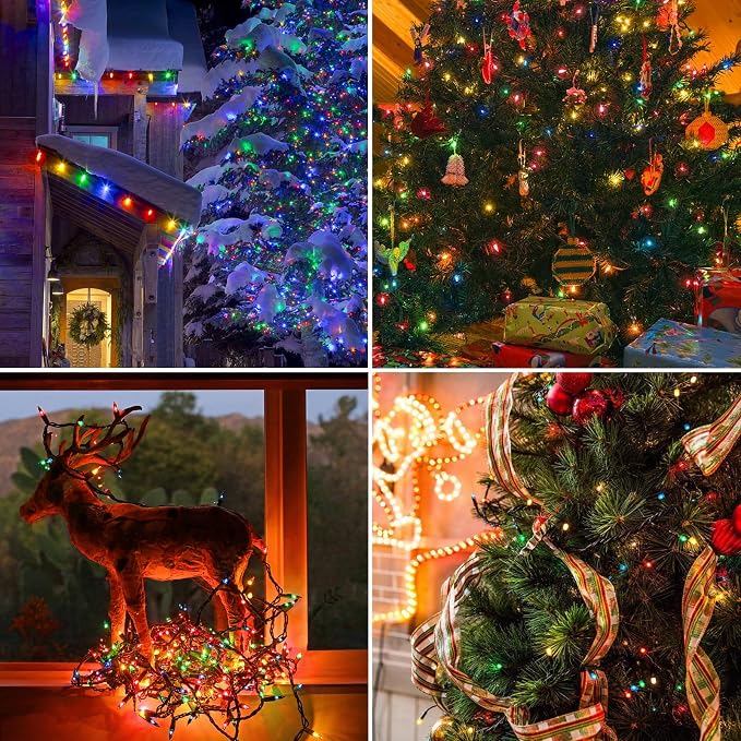 Extra Long 132ft Christmas Decorative Mini Lights, 400 LED Green Wire Fairy Starry String Lights Plug in, Timer & Memory & 8 Modes, for Indoor Outdoor Xmas Tree Wedding Party Decoration, Multicolor