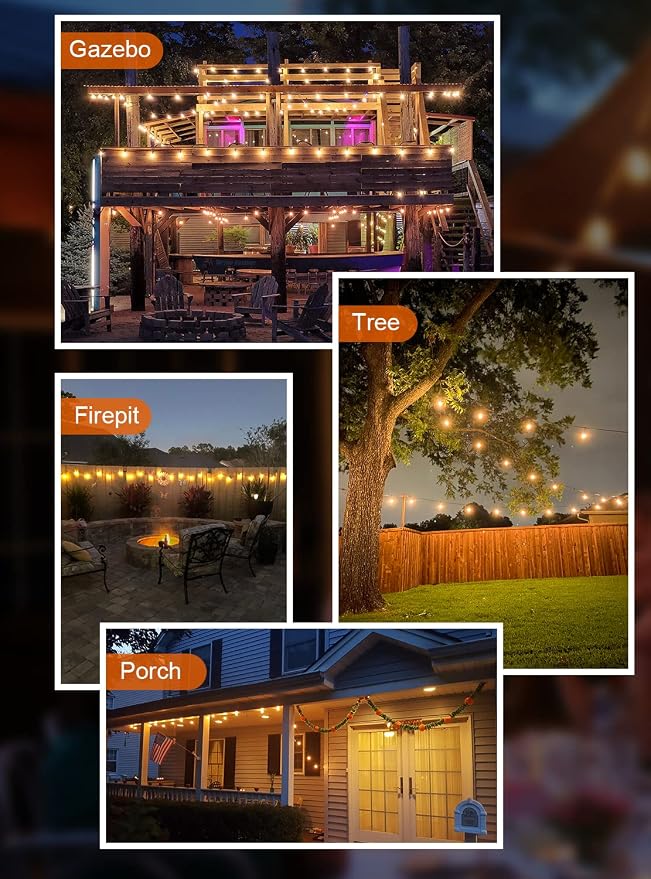 GPATIO 30ft Waterproof Patio Lights with 16 Dimmable Hanging Lights Globe ST38 Bulbs, 2700k Shatterproof Connectable for Backyard Gazebo Porch Garden Commercial Outside Decor