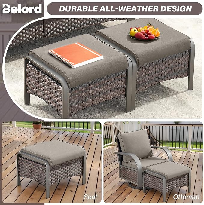 Belord Patio Furniture Set with Fire Pit Table - 50000 BTU Propane Fire Pit, 6 Piece Outdoor Conversation Furniture Sets with 2 Swivel Rocker Chair Rattan Sofa Perfect for Casual Gathering