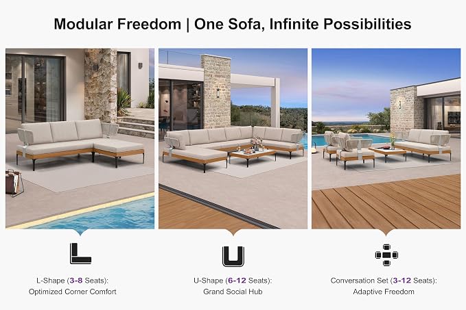 PURPLE LEAF Patio Furniture Set Outdoor Sectional Sofa with Coffee Table Cushions and Pillows Wicker L-Shaped 9 Pieces Aluminum Conversation Sets for Balcony Yard Garden Poolside, Oatmeal Greige