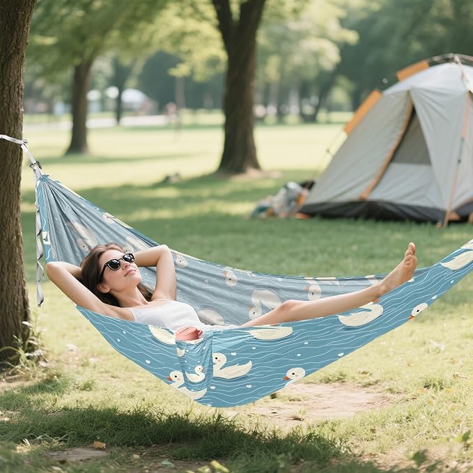 Camping Hammock Outdoor Hammocks for Outside Duck Blue Wave Beach Trees Portable Lightweight with Pockets Tree Straps Indoor