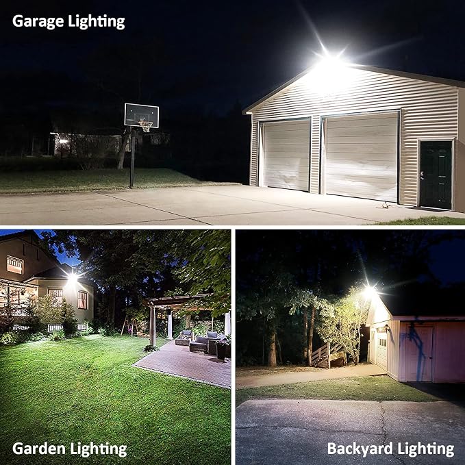 60W LED Flood Light with Knuckle, Outdoor Security Fixture Dusk-to-Dawn Photocell 5000K 7,800lm(300W Equivalent) 100-277V IP65 Waterproof with Base for Wall Mount for Entrance Garden Yard