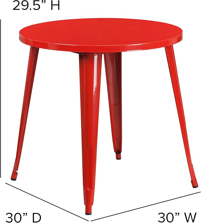 EMMA + OLIVER Commercial Grade 30" Round Red Metal Indoor-Outdoor Table