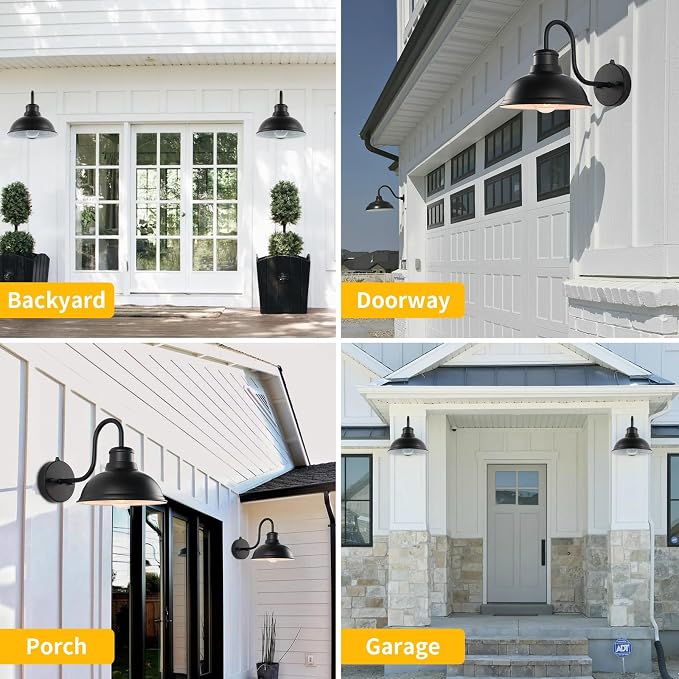Dusk to Dawn Barn Lights Outdoor Wall Light 8" Exterior Lighting Fixtures | Anti-Rust Waterproof Farmhouse Industrial Vintage Matte Black Wall-Mount for Porch/Garage/Patio Yard ETL Listed