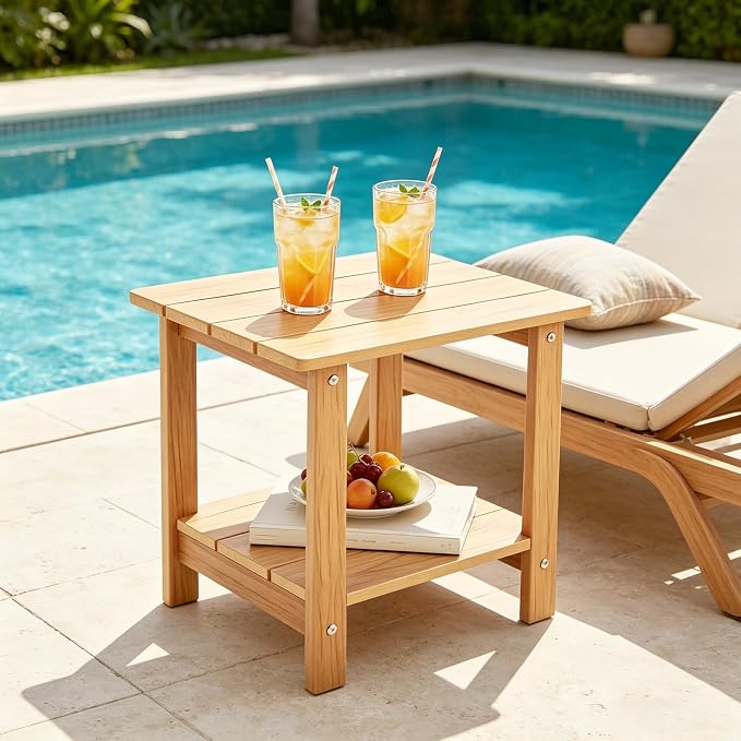 Outdoor Wooden Table,Side Table,Patio Table,Ideal for Patio, Camping, Pool, Beach, ect.(Natural)