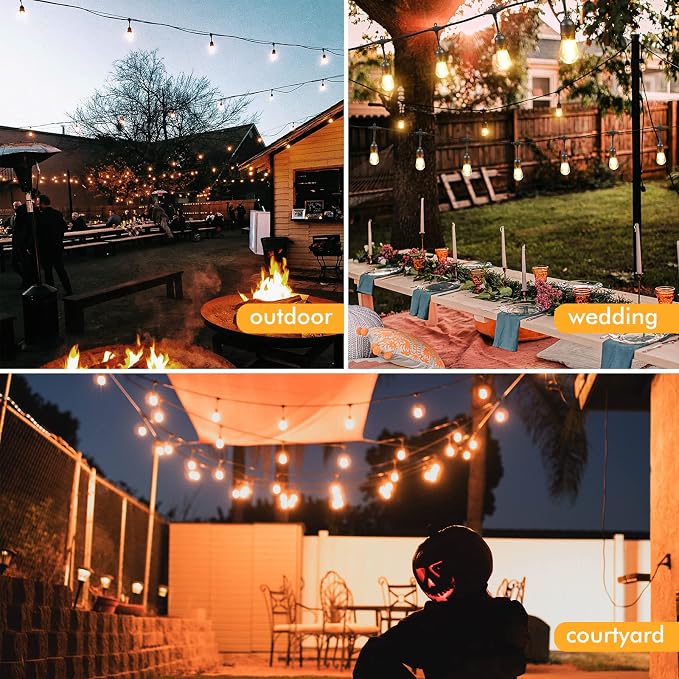Outdoor Solar String Lights, Patio String Lights with Bright 2W Shatterproof LED Bulbs for Patio, Backyard, Party, Porch, Bistro, Cafe Bar, Garden (Solar, 96 FT)