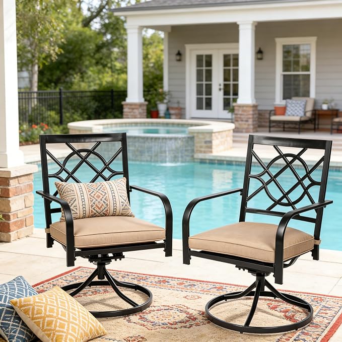 Oakcloud Outdoor Metal Swivel Dining Chairs, Strong Capacity Patio Chairs Set of 4, Patio Dining Chair Patio Furniture with Cushion for Garden, Backyard, Bistro, Black