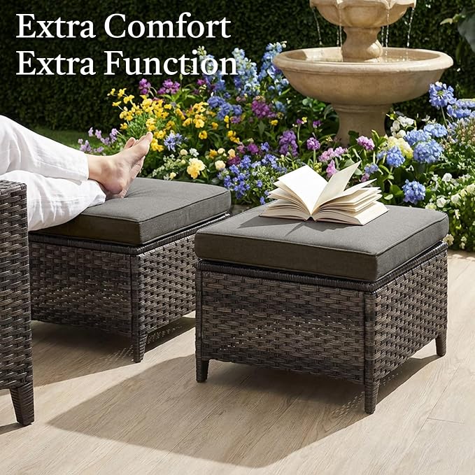 Outdoor Swivel Chairs-Patio Swivel Glider Chairs with Ottomans Outdoor Conversation Set for Deck Balcony Poolside Backyard-Grey/Grey