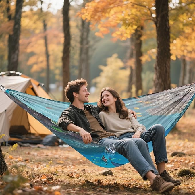 Sea Stingray Camping Hammock, Portable Lightweight Single Hammock with Tree Straps and Aluminum Carabiners, 114" x 54" Travel Hammock for Hiking Backpacking Beach