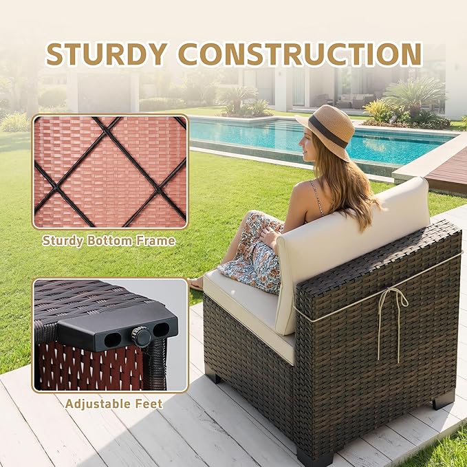 LEVELEVE 9 Pieces Outdoor Patio Furniture Sets,Rattan Conversation Sectional Set,Manual Weaving Wicker Patio Sofa,w/Table&Ottoman