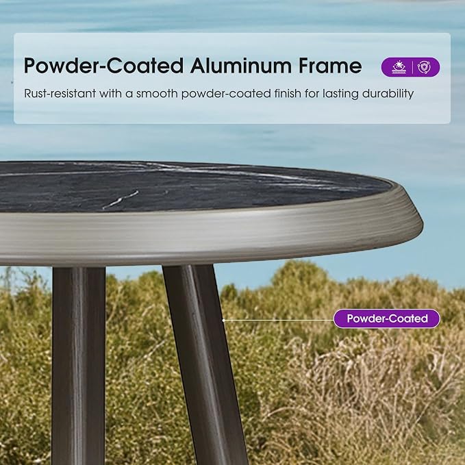 PURPLE LEAF Outdoor Round Bar Table Patio Height Pub Bistro Table Kitchen Bar for Balcony Grey