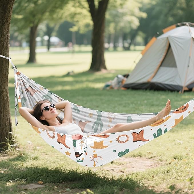 Camping Hammock Outdoor Hammocks for Outside Cowbay Hat Cactus Beach Trees Portable Lightweight with Pockets Tree Straps Indoor Small