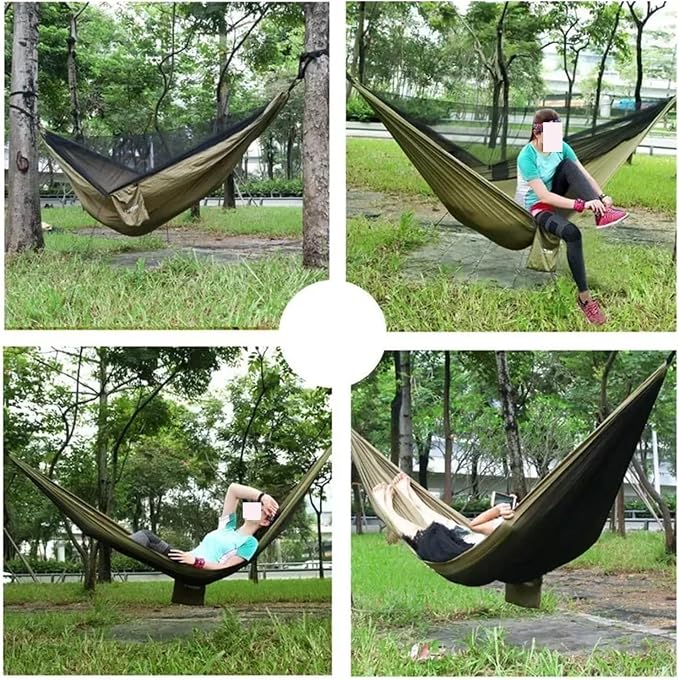 Hammocks, Camping Hammock with Mosquito Net Portable Parachute Strap Double Travel Hammock,Outdoor Backpacking Hammock Swing Chair,for Outside(Light Green and gree)