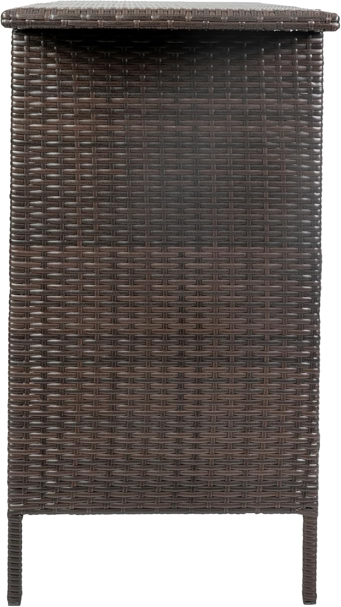 BizChair Indoor/Outdoor Patio Wicker Rattan Bar Counter Table with 2 Shelves, Brown