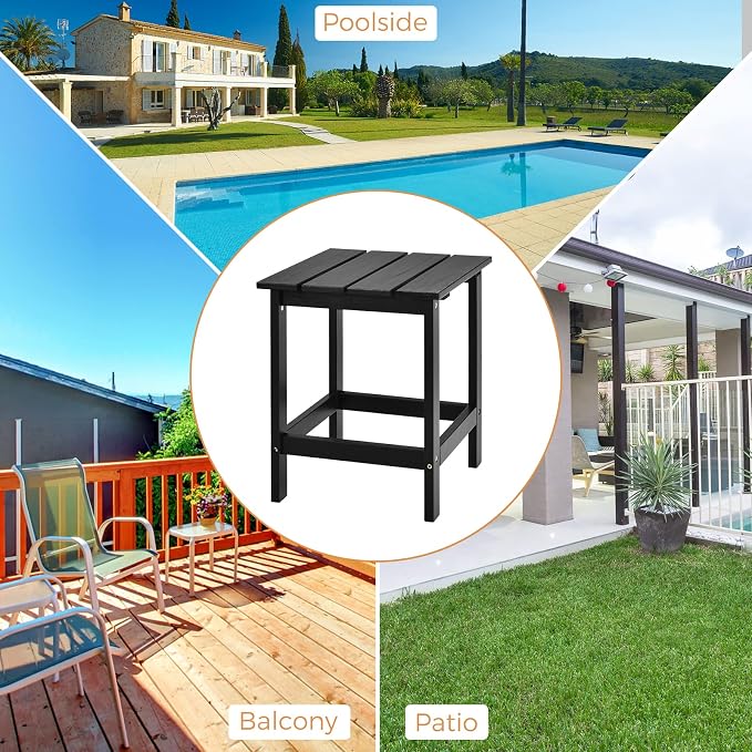 Giantex Outdoor Side Table, 15” Square Wood End Table with Slatted Design, Sturdy Construction, Easy Assembly, Small Patio Coffee Table for Living Room, Balcony, Poolside Bistro Table (1, Black)