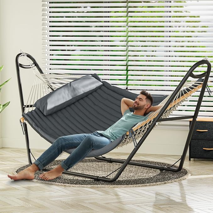 YITAHOME Hammock with Stand Heavy Duty Hammocks Waterproof, Portable Hammock with Pillow Storage Bags 450lbs for Backyards and Outdoor Relaxation, Gray Improved