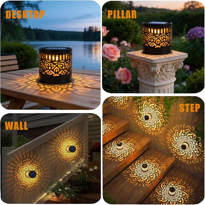 2 Pack Solar Mandala Projection Lights Outdoor, Waterproof Garden Decor | Lotus Pattern Solar Mandala Projector Lights, Auto On/Off, IP65 Waterproof for Fence, Garden & Patio Decor
