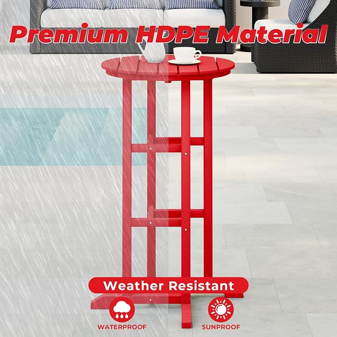 Costaelm Outdoor Bar Table, 42" Counter Height Round Patio Cocktail Bar Table, Patio Bar Table Bistro Dining Table Pub Table for Front Porch Deck, Backyard, Garden, Red