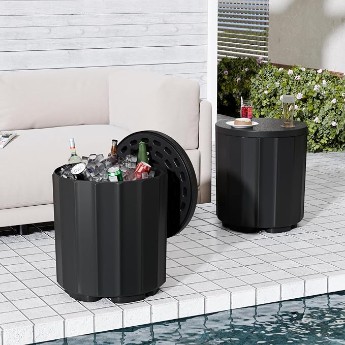 FONTOI Outdoor Cooler Side Table 2 Pack, 2 in 1 Ice Chest Side Table,as Cooler Side Table,Cooler Table for Patio, Parties Picnics, Beach