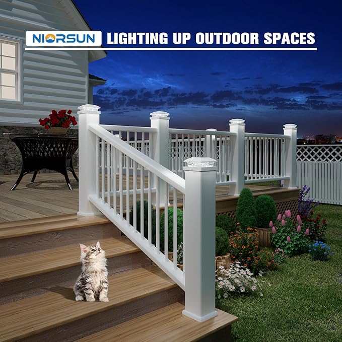 Solar Post Cap Lights,4x4 Post Solar Lights Cool White,White 6 Pack | Fence Post Solar Lights for 4x4 Post Caps Wood Vinyl &5x5 Vinyl Post,IP64 Waterproof Solar Post Lights Outdoor for Deck