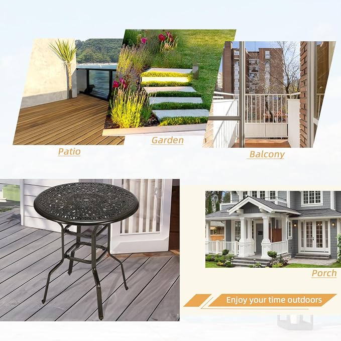 Cast Aluminum Patio Bar Table, 35.4" Outdoor Bar Height Bistro Table with 2" Umbrella Hole, Patio Bistro Round High Top Dining Table Pub Table for Porch Balcony Backyard, Dark Bronze