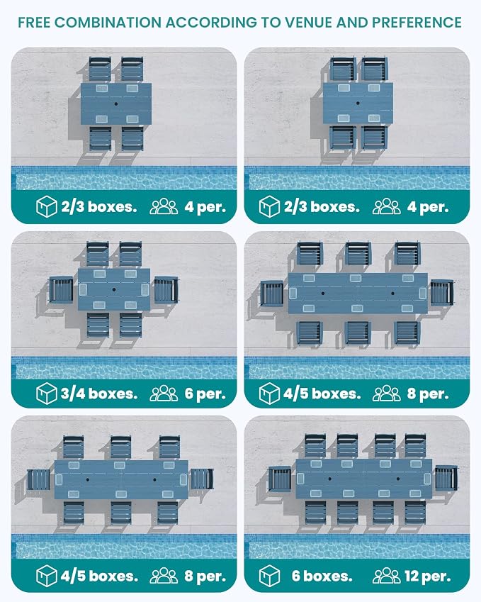 SERWALL 59" HDPE Outdoor Dining Set for 10, w/ 2 Tables & 10 Chairs, Blue | All Weather Resistant HDPE Dining Sets for Patio, Garden, Backyard